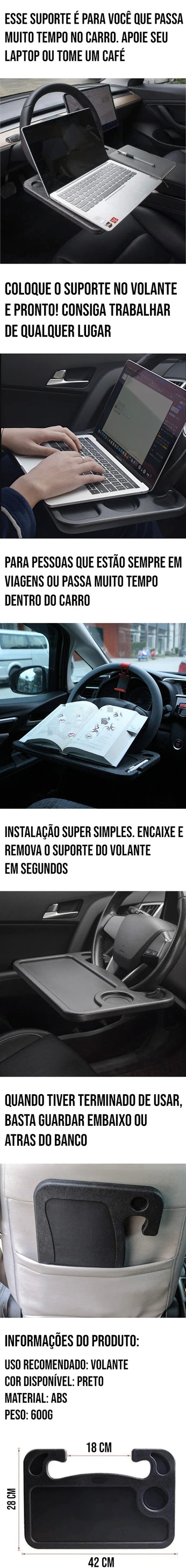 Mesa suporte portátil para volante de carro para laptop e refeições