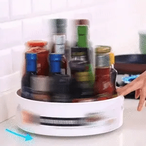 Bandeja Rotativa Multifuncional com giro de 360 graus, disponível em tamanhos grande e pequeno, para organização prática