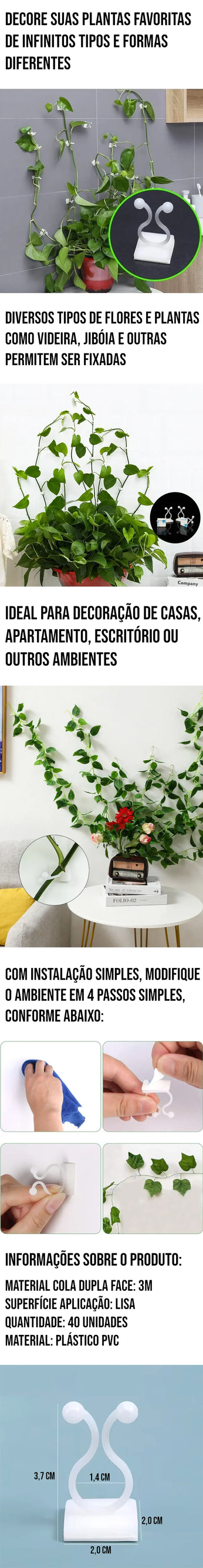 Clipe de Fixação para Plantas, ideal para decorar suculentas e outras plantas em apartamentos e escritórios