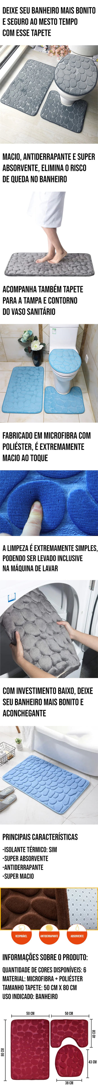 Conjunto de Tapetes para Banheiro Antiderrapante e Impermeável, macio, seguro e lavável, ideal para todos os banheiros