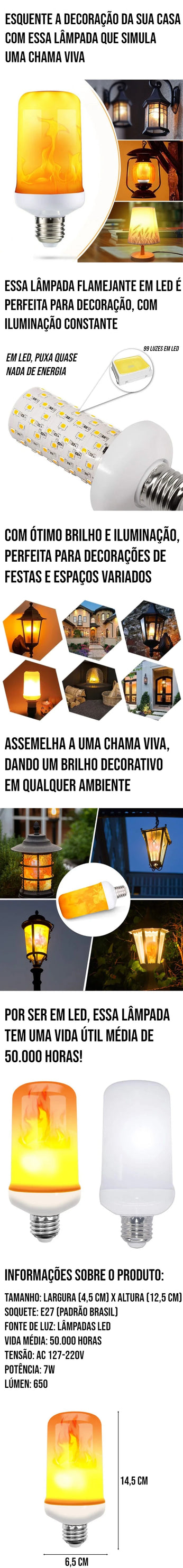 Lâmpada Flamejante de LED com efeito de chama viva para decoração aconchegante