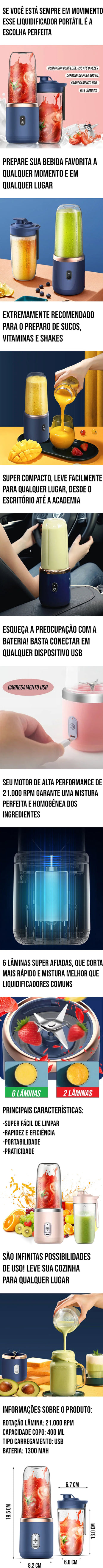 Liquidificador Portátil com Entrada USB, compacto e prático, ideal para sucos, vitaminas e shakes em qualquer lugar