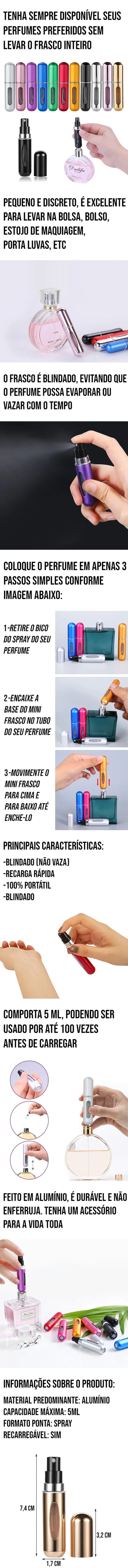 Mini frasco de perfume recarregável, prático e portátil