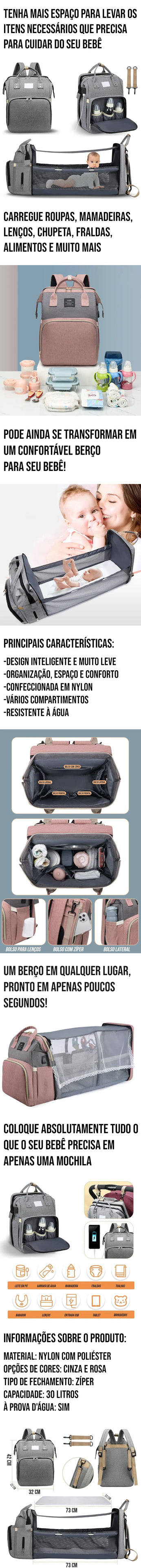 Mochila maternidade multifuncional com berço portátil