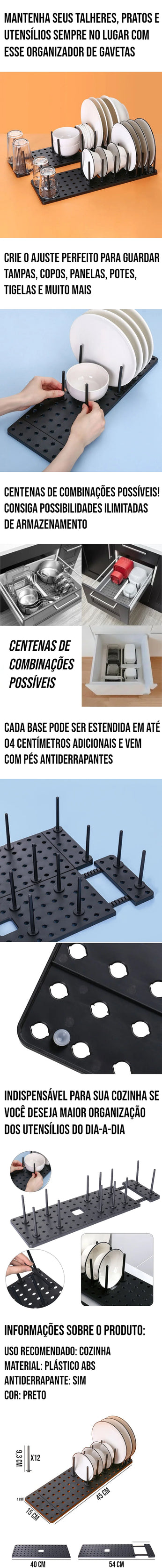 Organizador de gaveta expansível para talheres e utensílios de cozinha