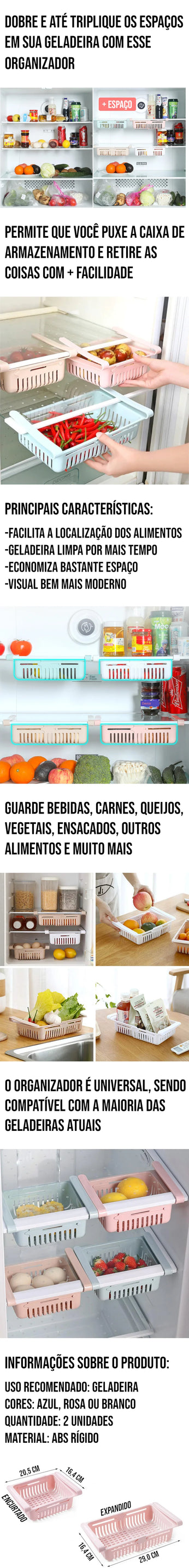 Organizador de geladeira retrátil para maximizar o espaço
