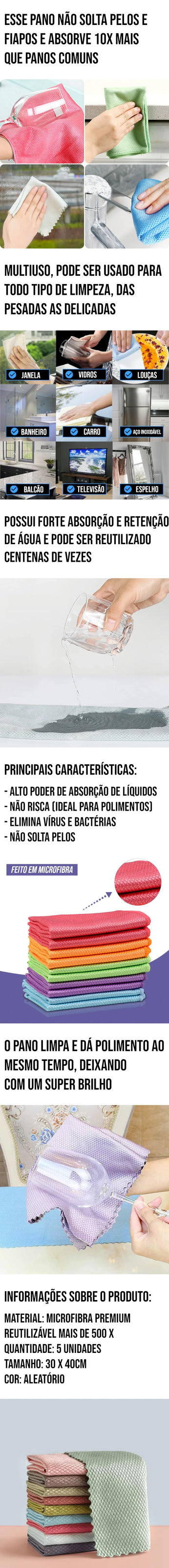 Pano multiuso de alta absorção em ação, usado para limpeza e polimento de superfícies diversas