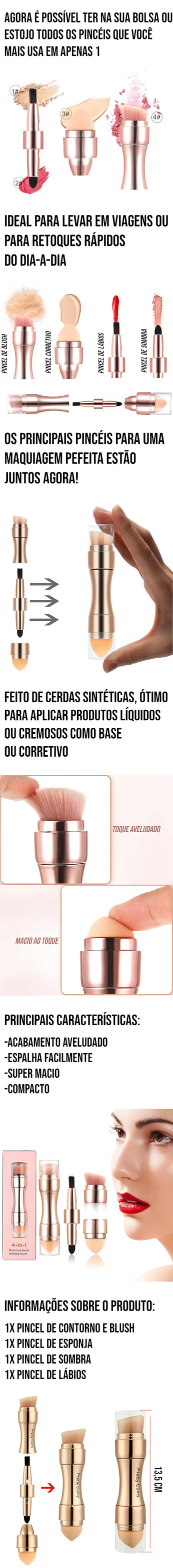 Pincel de maquiagem 4 em 1 com cerdas sintéticas