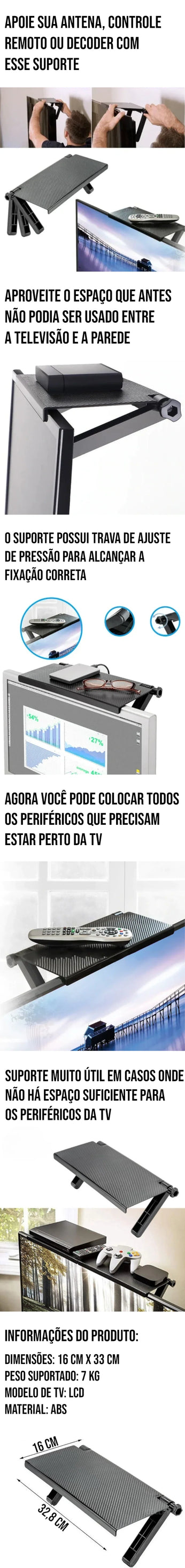 Prateleira suporte multi-funcional para TV com ajuste e trava