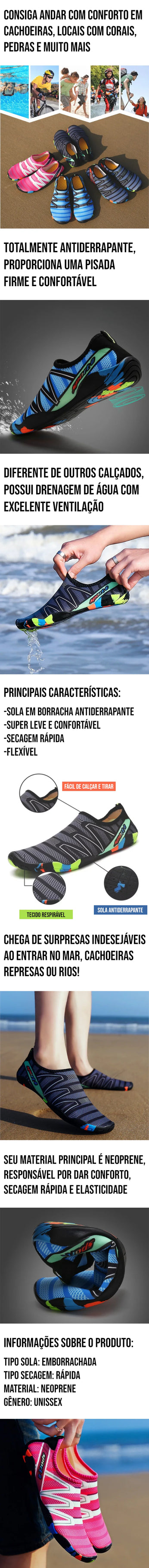 Sapatilha aquática de neoprene antiderrapante com drenagem