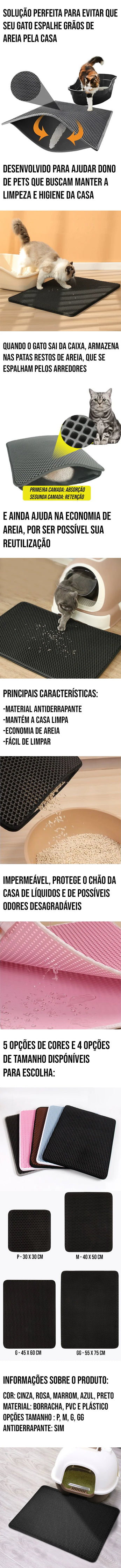 Tapete higiênico com coletor de areia para gatos e cachorros, antiderrapante e lavável