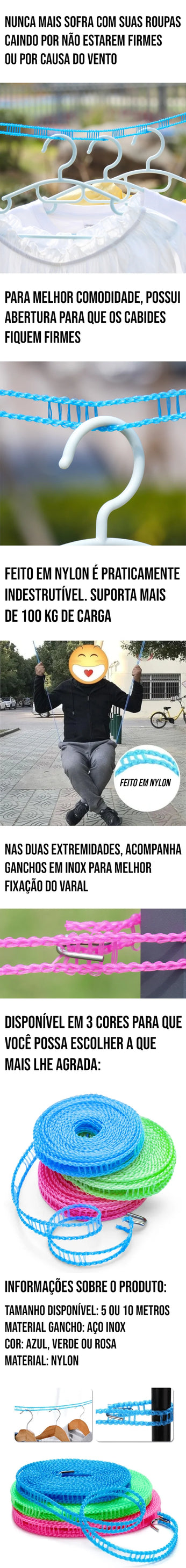 Varal portátil em nylon à prova de vento, ideal para apartamentos e uso ao ar livre