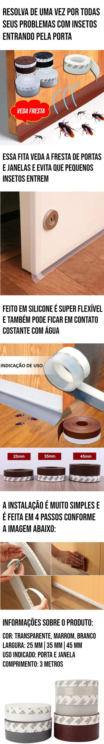 Fita adesiva de vedação para portas e janelas, impermeável e multifuncional, ideal para calafetar