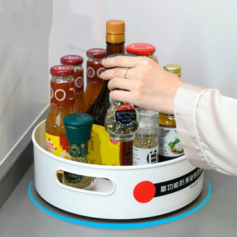 Bandeja Rotativa Multifuncional com giro de 360 graus, disponível em tamanhos grande e pequeno, para organização prática