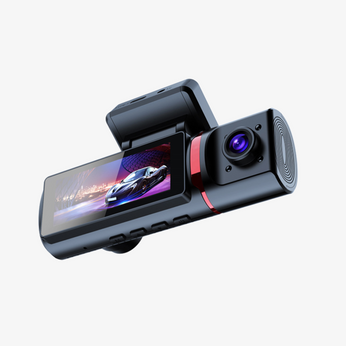 Camera Veicular Interna Full HD com três lentes de 170°, visão noturna e conectividade Wi-Fi para segurança automotiva