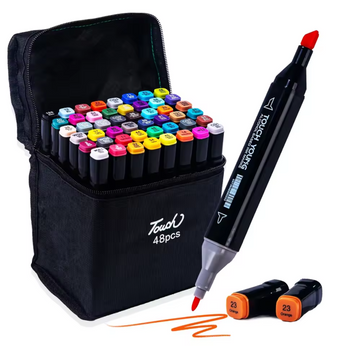 Caneta Marcadora com Ponta Dupla para destaque e coloração, secagem rápida e cores vibrantes