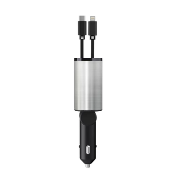 Carregador de Celular Universal para Carros 4 em 1 com carregamento turbo de 120W, cabos retráteis e compatibilidade com iPhone e Android