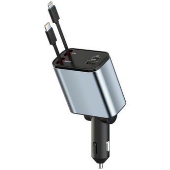 Carregador de Celular Universal para Carros 4 em 1 com carregamento turbo de 120W, cabos retráteis e compatibilidade com iPhone e Android