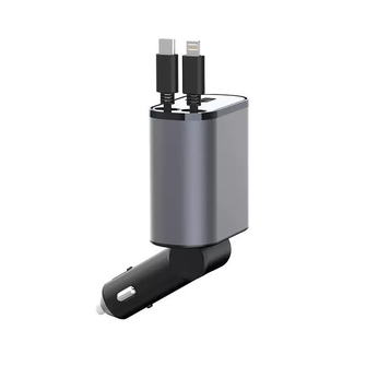 Carregador de Celular Universal para Carros 4 em 1 com carregamento turbo de 120W, cabos retráteis e compatibilidade com iPhone e Android