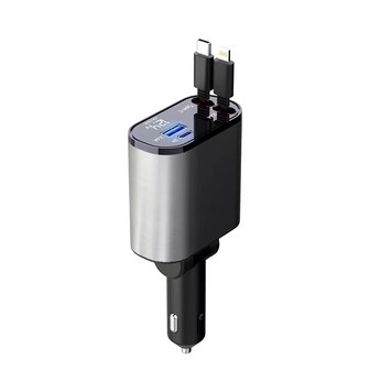 Carregador de Celular Universal para Carros 4 em 1 com carregamento turbo de 120W, cabos retráteis e compatibilidade com iPhone e Android