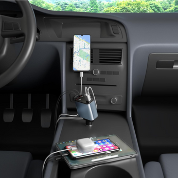 Carregador de Celular Universal para Carros 4 em 1 com carregamento turbo de 120W, cabos retráteis e compatibilidade com iPhone e Android