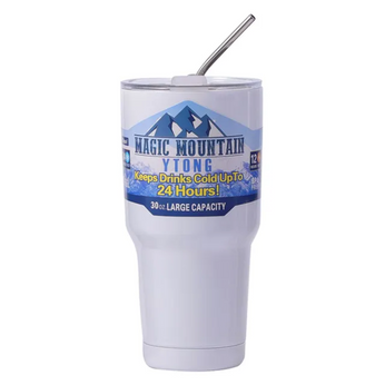 Copo Térmico com Tampa 900ml Magic Mountain, com canudo reutilizável em aço inox, ideal para manter bebidas geladas por até 24 horas