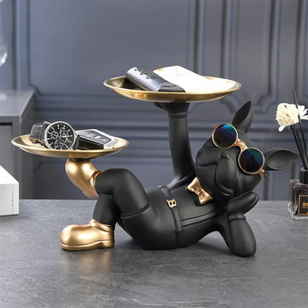 Estátua Decorativa Bulldog Francês, feita em resina epóxi, porta-objetos prático e elegante para decoração de ambientes