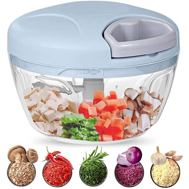 Processador manual com 3 lâminas afiadas para picar e triturar alimentos