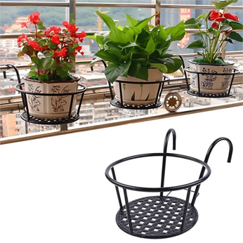 Suporte para vasos de plantas, resistente, de ferro, com instalação sem furos e design suspenso para varandas e jardins