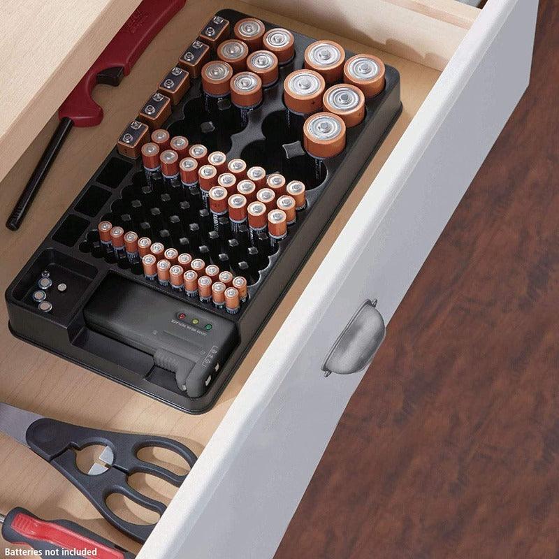 Caixa Organizadora de Pilhas e Baterias com Testador de carga