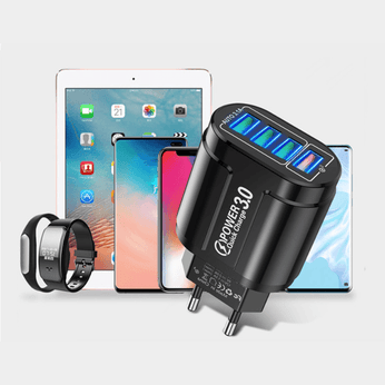 Carregador Rápido USB 4 Portas, com porta de carregamento rápido 3.0, compatível com todos os dispositivos USB
