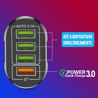 Carregador Rápido USB 4 Portas, com porta de carregamento rápido 3.0, compatível com todos os dispositivos USB