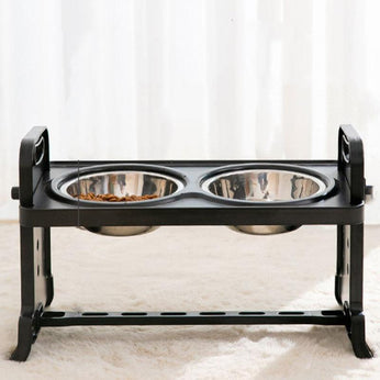 Comedouro Ajustável para Cachorro e Gato, com 2 tigelas de aço inox removíveis, ajustável em 4 alturas, ideal para todas as fases