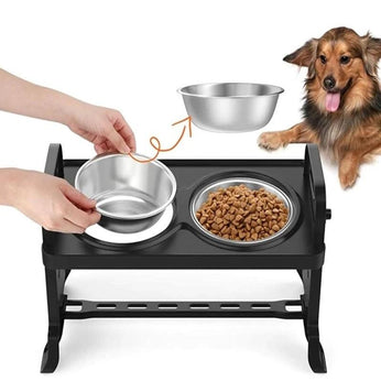 Comedouro Ajustável para Cachorro e Gato, com 2 tigelas de aço inox removíveis, ajustável em 4 alturas, ideal para todas as fases