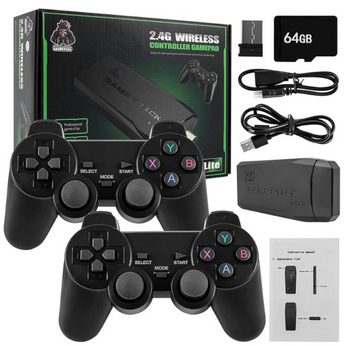 Vídeo game stick portátil com 10.000 jogos clássicos dos anos 80 e 90, com suporte 4K e controles sem fio