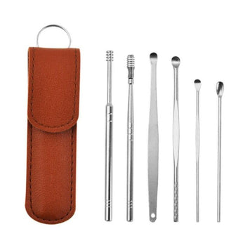 Removedor de Cera de Ouvido com design em aço inoxidável e 4 tipos de cotonetes