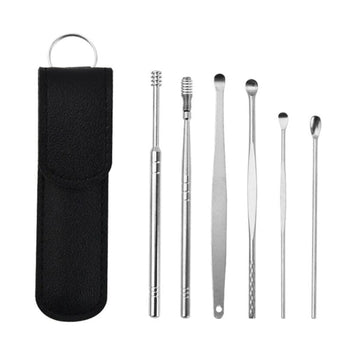 Removedor de Cera de Ouvido com design em aço inoxidável e 4 tipos de cotonetes