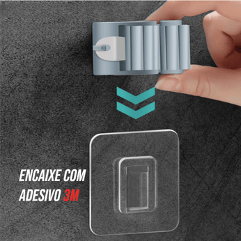 Suporte adesivo de parede para vassouras e rodos, fixação sem furos, ideal para áreas de serviço e organização